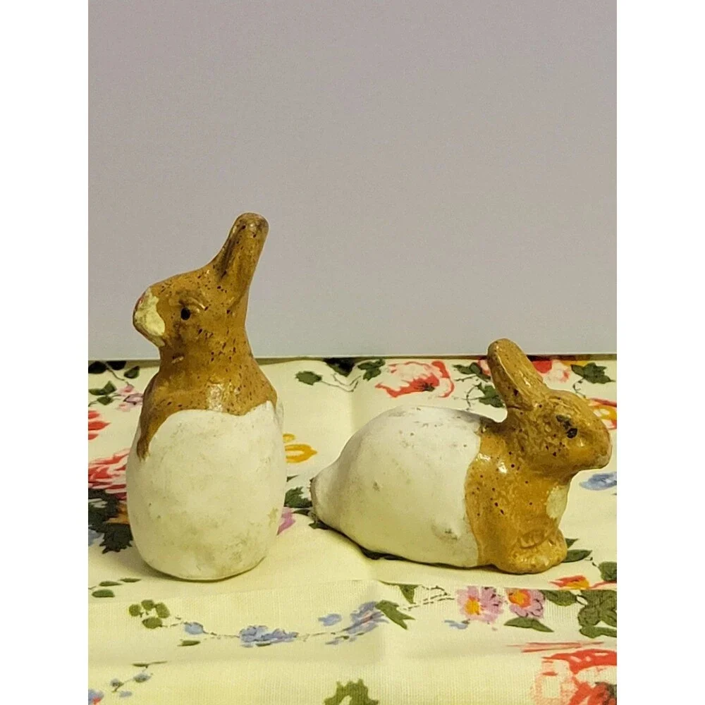 Antique  Chalkware Bunny Rabbit Pair Primitive  Easter